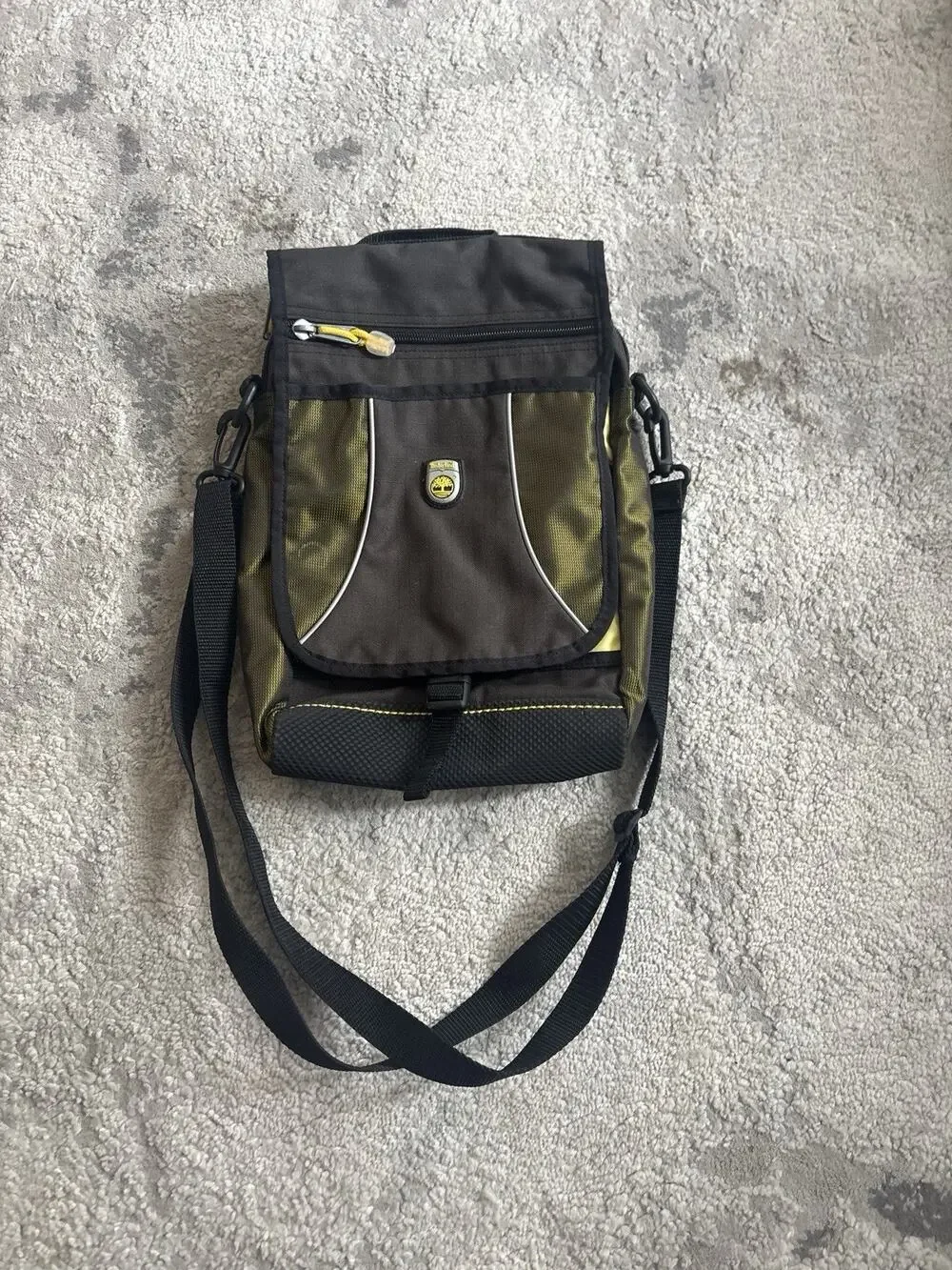Vintage Timberland Gray Black Nylon Messenger Crossbody